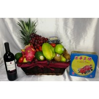 Mid Autumn Festival Fruits Hamper and MoonCake and Red Wine
